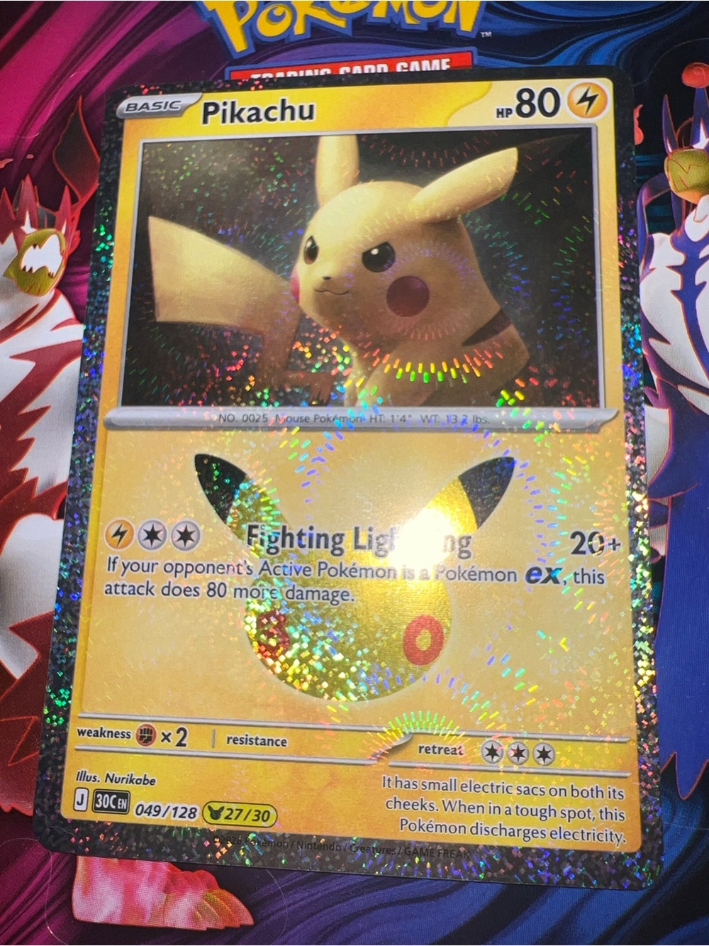 Pokemon Pikachu Holographic Card - Yellow & Black